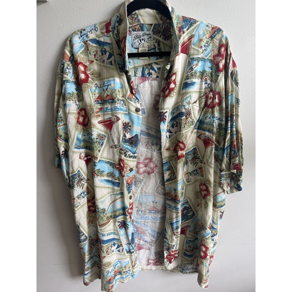Big Dogs Shirt Mens Large Hawaiian Floral‎ Rayon Button Up Paradise Beach Casual